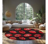 WEECHAINGE Pop Art Red Lips Round Rugs for Bedroom Bold Graphic Print Soft Machine Washable Short Pile Circle Area Rug for College Dorm Home Decor 60cm