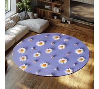 WEECHAINGE Purple Round Rugs for Kitchen Floor White Daisy Flowers Yellow Centers Spring Floral Bloom Stain Resistant Hallway Rug Dining Room Decor 160cm