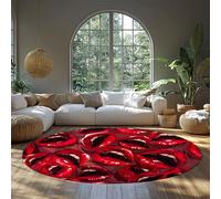 WEECHAINGE Red Lips Bedroom Round Rug Bold Pop Art Low Pile Circle Carpet with Glossy Mouth Print Machine Washable Non-slip Soft Studio Floor Mat 60cm