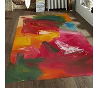 WEECHAINGE Red/Orange/Green Machine Washable Rugs 200x300cm Abstract Brushstroke Area Rug Low Pile Anti Slip Carpet with Print Pattern for Living Room Bedroom Home Office Indoor