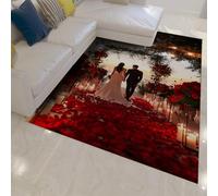 WEECHAINGE Romantic Wedding Themed Living Room Rugs for Couples Red Rose Petals Accent Rug Modern Fashion Valentine Day Decor Carpet for Bedroom Dining Room Non Slip Washable Area Rug 160x200cm