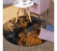 WEECHAINGE Round Floor Rug Living Room Slip Resistant Washable Thin Abstract Black Copper Gold Marble Bedroom Hallway Rugs Home Coffee Table Decor 180cm