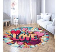 WEECHAINGE Round Kids Room Rug Washable Non-slip - Pop Art Love Hearts Circle Area Rugs Low Pile Soft Modern Cartoon Carpet for Bedroom Living Room Nursery Playroom Multicolor 160cm