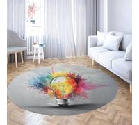 WEECHAINGE Round Washable Kitchen Rugs Graffiti Light Bulb Circle Carpet Soft Low-Pile Non Shedding Non-Slip Area Rug for Bedroom Nursery Kids Room Colorful Neon Art on Grey 240cm