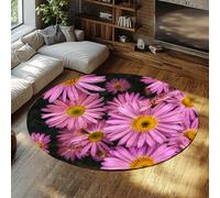 WEECHAINGE Spring Floral Round Kids Bedroom Rugs Pink Daisy Flower Print Non Slip Washable Dorm Room Rug Low Pile for Living Room Bedroom Kids Room Nursery Playroom Circle Carpet 135cm