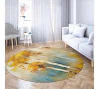 WEECHAINGE Sunset Brush Abstract Round Rug Modern Soft Low Pile Carpets Non-Slip Backing with Bold Yellow and Blue Art Strokes for Living Room 200cm