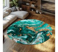 WEECHAINGE Teal Gold Marble Round Area Rugs Plush Velvet Touch Swirl Abstract Kitchen Rug Easy Cleaning Stain Resistant Entryway Rug for Bedroom Bathroom Classroom 60cm