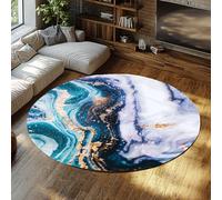 WEECHAINGE Teal Indigo Round Rug Galaxy Geode Area Carpet Abstract Blue Purple Marble Circle Rugs with Gold Veins Soft Low Pile Non Slip for Bedroom 100cm