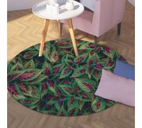 WEECHAINGE Tropical Coleus Leaf Print Living Room Round Large Rug Non-slip Carpet Rugs for Bedroom Green & Purple Botanical Floor Mat for Kids Room 90cm
