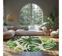 WEECHAINGE Tropical Monstera Leaf Round Area Rugs Soft Green Plant Print Carpet for Kids Room Machine Washable Living Room Circle Rug Non-shedding 90cm