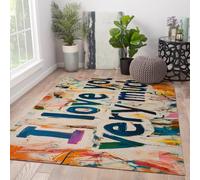 WEECHAINGE Valentine Rugs for Living Room 160x230cm Graffiti Letter Printed Area Rug Soft Non-slip Short Pile Rug Washable Stain-Resistant Easy to Clean Modern Carpet for Boys Girls Bedroom Entrance