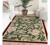 WEECHAINGE Victorian Style Rug Classic Floral Area Rugs for Living Room Kitchen Pink Flower Elegant Pastoral Carpet Washable Non-slip Low Pile Lightweight Green Rugs for Office Lounge 160x200cm