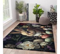 WEECHAINGE Vintage Style Rug for Living Room 60x120 Easter Egg Rugs Spring Garden Area Rugs with Cute Rabbit and Floral Background Cartoon Theme Cheerful Holiday Decor Washable Non-slip Carpet