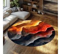 WEECHAINGE Volcanic Abstract Round Area Rug for High Traffic Areas Orange Black Lava Topographic Print Soft Low Pile Modern Carpet Home Floor Mat 160cm