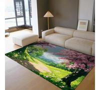 WEECHAINGE Washable Rugs Living Room Spring Garden Area Rug Fairytale Style Blossoming Flowers Print Thin Carpet for Balcony Natural Outdoor Scenery Non Slip Floor Mat Bedroom Terrace Decor 180x270cm