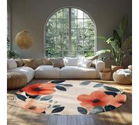 WEECHAINGE Watercolor Floral Round Area Rug Coral Pink Bloom with Blue Leaves Boho Botanical Living Room Rug No Slip Carpet for Bedroom Reading Nook 100cm