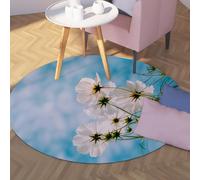 WEECHAINGE White Cosmos Sky Rugs Living Room Minimalist Floral Area Non-slip Carpet Soft Blue and White for Modern Tranquil Spaces Corridors Rooms 80cm