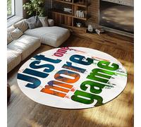 WEECHAINGE White Just One More Game Typography Circle Rugs Washable Modern Low Pile Non Slip Round Carpet for Living Room Bedroom Dining Room Office Kids Room Circular Area Rug Indoor Decor 60cm