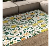 WEECHAINGE William Morris Non Slip Area Rug Machine Washable Soft Short Pile Large Living Room Rugs 60x90cm Fruit Lemon Floral Print Vintage Boho Non Shedding Carpet for Bedroom Balcony