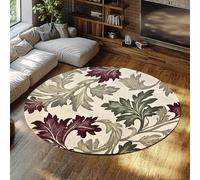 WEECHAINGE William Morris Round Rugs for Bedroom Living Room 200cm Damask Acanthus Leaf Print Area Rugs Burgundy Olive Green on Beige Soft Short Pile Rug Washable Carpet for Dining Room Home Office