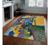 WEECHAINGE Yellow Field Large Area Rug 180x270cm Machine Washable Rugs for Living Room Abstract Landscape Village Non Slip Rug Blue and Green Carpet Area Rugs for Living Room Bedroom Dining Room