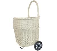WEECO Large Wicker Shopping Basket in White - Shopping Trolley - Transport Basket with Wheels, Market Trolley, Wooden Basket, Shopping Trolley Made of Willow Large, Trolley for Firewood 93 x 50 x 48