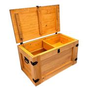weeco Wooden Chest with Movable Shelf and Wheels, Wooden Box with Sliding Drawer, Wooden Treasure Box, Storage Box, Folding Lid 80 x 47 x 45 cm, 24 kg, Oak Colour