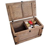 weeco Wooden Chest with Movable Shelf and Wheels, Wooden Box with Sliding Drawer, Wooden Treasure Box, Storage Box, Folding Lid 80 x 47 x 45 cm, 24 kg, Wenge