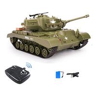WEECOC RC Tank M26 PerShing Military Truck Vehicles RC Car Remote Controlled Military Battle Tank Toy 320°Rotational Realistic Sounds Great Gift for Kids Boys (Green)