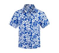 Weecreeture Boys Hawaiian Button Down Shirt Short Sleeve Kids Summer Beach Hawaiian Shirts for Boys 7-14 Years, BLUE FLOWERS, 11-12 Years