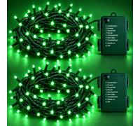 Weecrestar 2 Pack Each 5M 60 LED Battery Operated Christmas Tree Lights | 8 Modes Indoor Outdoor Cluster String Lights with Timer Dark Green Wire Fairy Light Xmas Patio Bedroom (Green)