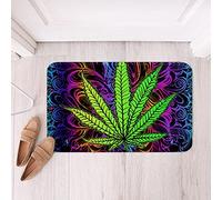 Weed Bathroom Rugs and Mats, Marijuana Weed Leaf Bath Rugs Set Trippy Cannabis Leaves Super Absorbent Bathroom Floor Mat, Boho Bedroom Living Room Carpet,Non-Slip Bath Mats for Bathroom,16"x24"
