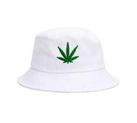 Weed-Bucket-Hat Cap Marijuana Weed Leaf Cannabis Fisherman's Hat - Foldable Snapback Men Women (White), White, One Size