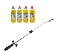 Weed Burner Killer Wand Butane Gas Canister Blowtorch Adjustable Flame Garden Outdoor Destroys Moss Fungus - Weed Burner + 4 Gas Canisters