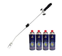 Weed Burner Torch with Comfort Grip Handle, Adjustable Flame, Safe Lock for Weed Control and DIY Tasks Multi-Purpose Weed Killer Wih Optional 1, 2, 3 or 4 Gas Containers (with 4Gas)