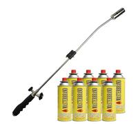 Weed Burner Wand Butane Gas Cordless Garden Lance Torch Weed Killer Blowtorch Flame Thrower Driveway Patio (Weed Wand + 8 Butane Refills)