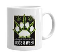 Weed Coffee Mug 11 oz White, Always Distracted By Dogs And Weed Smoker Pot Head