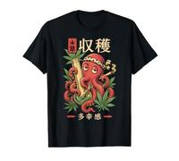 Weed Harvest Happiness Stoner Octopus Japanese Kanji 420 Value Graphic T-Shirt