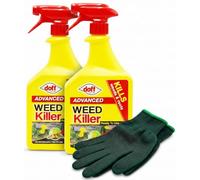 Weed Killer Spray Advanced, 1L x 2 Pack with PVC Grip Garden Gloves - Fast Acting Total Weed Killer for Patios, Driveways & Paths | Outdoor Garden Weed Control Kit