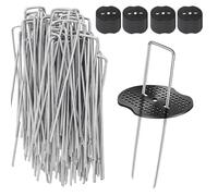 Heavy Duty Metal Garden Pegs - 50 Pack, 6"/150mm Membrane Pegs + Buffer Washers for Weed Control Fabric & Artificial Grass