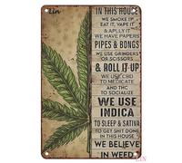 Weed Metal Tin Sign Cannabis Poster In This House We Smoke It Eat It Vape It And Apply It Marijuana Love Weed Art Vintage Cannabis Art Metal Signs Decor Tin Sign Gift for Garage Bar 8x12 inch