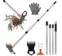 Weed Puller Rake, Weed Rake and Garden Hoe, 152.4cm Adjustable Long Handle Weeding Tool, Weeds Remover Gardening Tool, Manual Weeding Puller with Manganese Steel Head for Yard Lawn