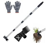Weed Puller Tool with Long Handle, 148cm Weed Remover, 2-in-1 Gardening Hand Tools with Glove, Weeder Rake & Garden Hoe Combo, Manual Weeding Tool for Garden Yard Patio Lawn