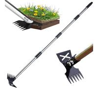 Weed Puller Tool with Long Handle, 2 in 1 Manual Weed Rake and Garden Hoe 150cm Weed Remover Gardening Tools Weeding Pull for Garden Yard Lawn Patio Kids Adluts (F)