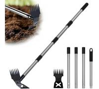 Weed Puller Tool With Long Handle, Heavy Duty Garden Hoe And Rake, Manual Weeder Remover Tool, 2In1 Weeding Rake Hoe For Gardening