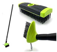 Weed Remover Tool Wire Brush Scraper Set Broom Twin Heads Set 3 in 1 Extendable Telescopic Handle Paving Garden Patio Cleaner Remove Weed & Moss from Block Path Patio and Driveway (Green/Black)