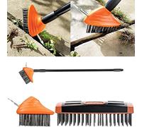 Weed Remover Tool Wire Brush Scraper Set Broom Twin Heads Set 3 in 1 Extendable Telescopic Handle Paving Garden Patio Cleaner Remove Weed & Moss from Block Path Patio and Driveway (Orange/Black)