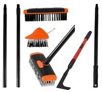 Weed Remover Tool Wire Brush Scraper Set Broom Twin Heads Set 4 in 1 Extendable Telescopic Handle Paving Garden Patio Groove Edging Hand Tool Weeder Cleaner Stainless Steel Weed Remover UK