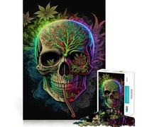 Weed Skull Adults 1000 Piece Jigsaw Puzzle Memory Fun Game Clean Cut Sturdy Components Unique Gift for Stress Relief (50x75cm)