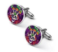 Weed Skull Psychedelic Mushrooms Cuff Link Shirt Mens Cufflink Alloy Round Tuxedo Cufflinks for Wedding Groomsmen Gifts